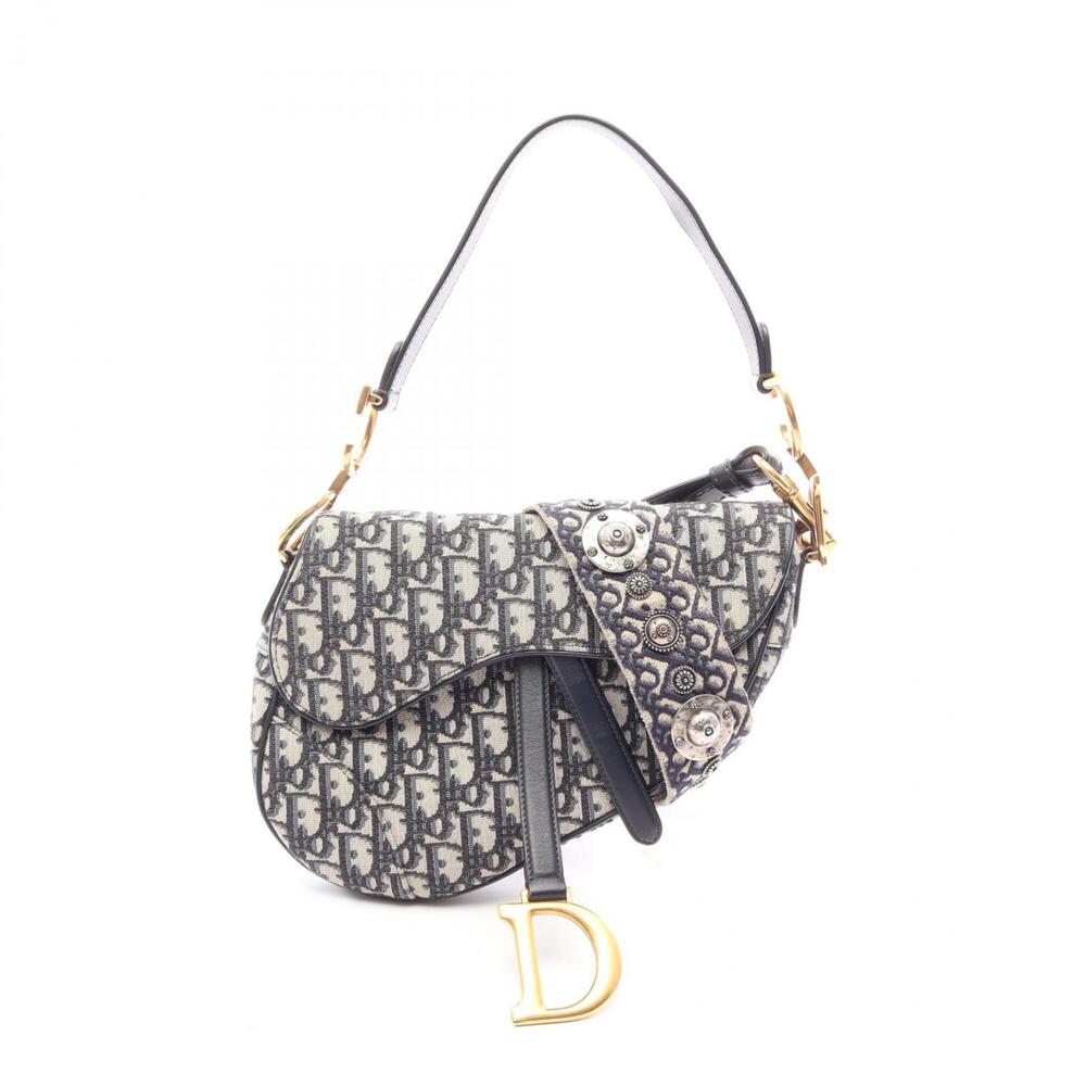 Christian Dior Dior Saddle Bag Oblique Jacquard 2-Way Handbag Canvas Leather ...